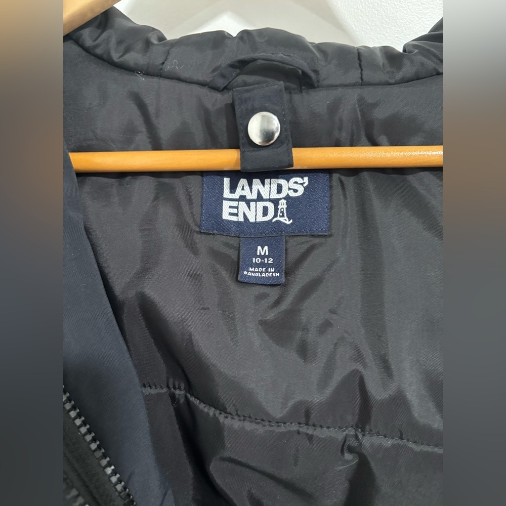 Lands’ End Kids Black Insulated Winter Parka Coat | Hooded | Size M 10–12 - Picture 13 of 13